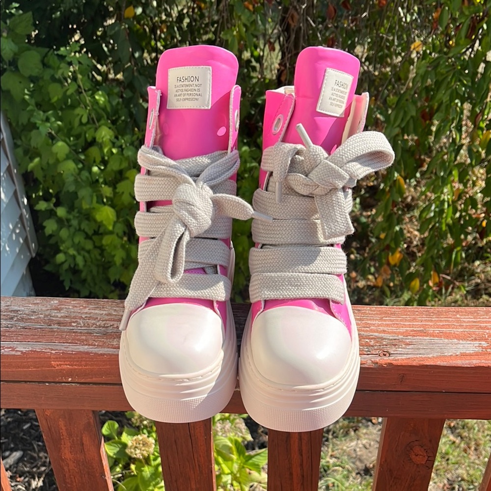 Women’s Pink and White High-Top Sneakers